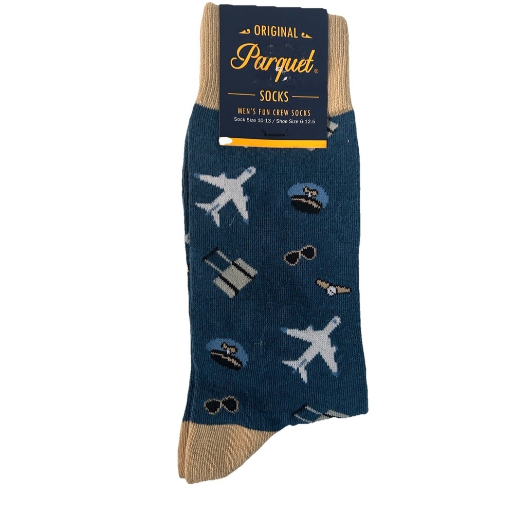Original Parquet Airplane Pilot Plane Aviation Men's Fun Crew Socks Sz 10-13 NWT